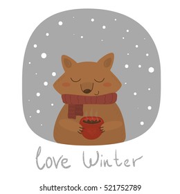 Good morning card with fox and cup.