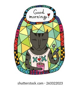 Good morning with cat hipster.
