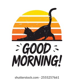 good morning with cat t shirt design vector