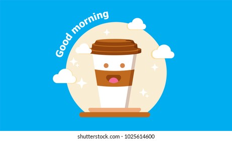 Good morning with coffee. break time with coffee, vector illustration.