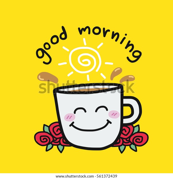 Good Morning Coffee Cup Roses Cartoon Stock Image Download Now