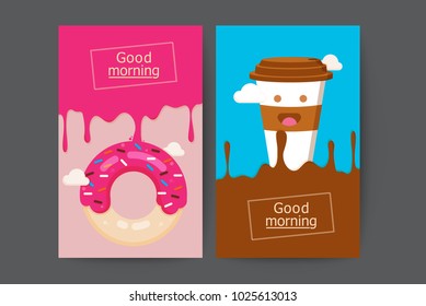 Good morning with coffee and donuts. break time with coffee and donuts, vector illustration.