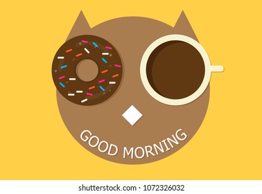 Good morning with coffee and donuts. break time with coffee and donuts, vector illustration.