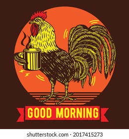 Good Morning Coffee Rooster Illustration