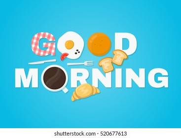 Good Morning Concept. Vector Flat Modern Style Isolated Cartoon Illustration Icon Good Healthy Food Breakfast. Morning Coffee