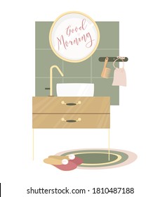 Good morning concept vector illustration. Bathroom Furniture. Modern bathroom flat interior.	
