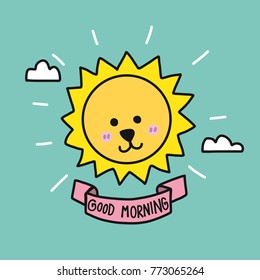 Good morning cute sun raise cartoon vector illustration doodle style