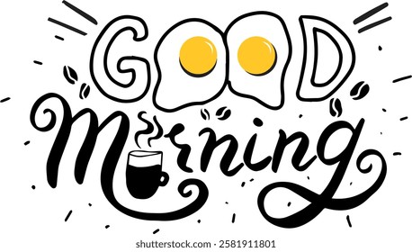 good morning doodle egg lettering phrase quote