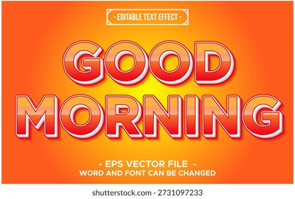 Good Morning Editable Text Effect – Bright Red Sunrise Cartoon Typography Vector