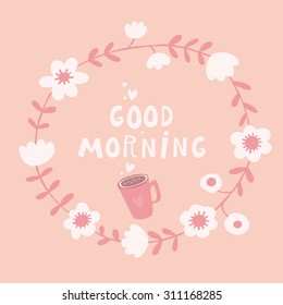 good morning floral background vector card