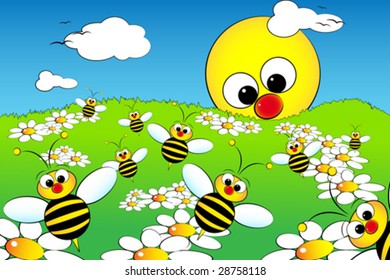 Good Morning Flowers Bees Sun Kid Stock Vector (Royalty Free) 28758118 ...