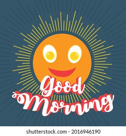 Good Morning funny cartoon face sun illustration.