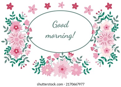 Good morning greeting card with floral ornament on white background