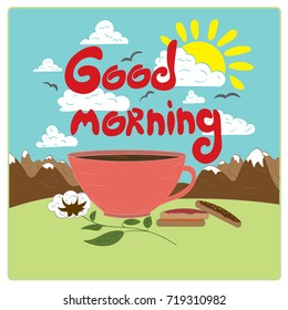 good morning greeting card on nature background