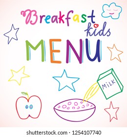 Good morning hand write sketch vector. Calligraphy illustration. Doodle kids breakfast menu.