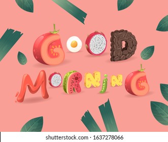 Good morning handcrafted sign. Food lettering on the pink background