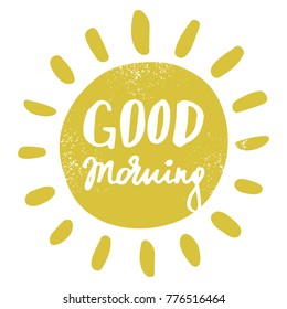 Good morning- handdrawn lettering in the shape of the sun. Handmade vector illustration.