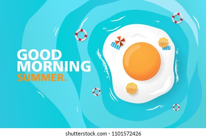 Good Morning, Happy summer day. with egg as the land and blue sea. for print, banner, cards etc. EPS10