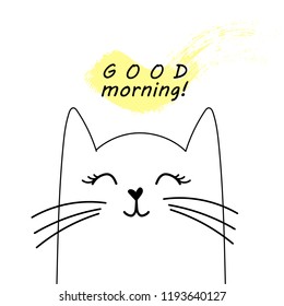 good morning iscription with cute hand drawn cat