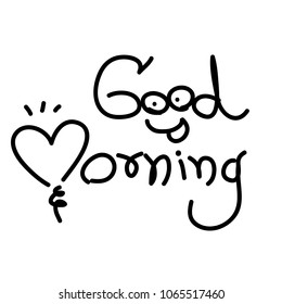 Good Morning lettering hand written  text With face and eye emoticon heart.