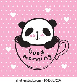 Good Morning Little Cute Panda Cup Stock Vector (Royalty Free ...