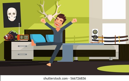 Good morning man character. Vector flat cartoon illustration