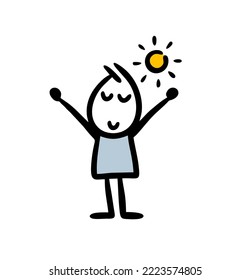 Good morning mood funny character stretching under the shining sun. Vector illustration of cute man making physical exercises.
