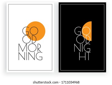 Good morning good night, vector. Minimalist poster design, Scandinavian wall art, vector. Two pieces art decor, black and white poster design. Sun and moon illustration. Day and night, contrast  - Shutterstock ID 1711034968