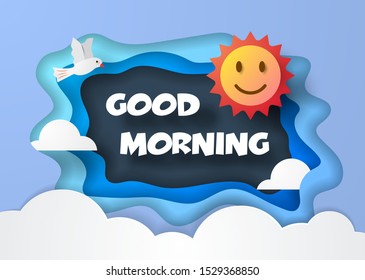 good morning paper cut style vector design