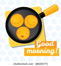 Good morning picture about pancake breakfest and happy starting day. Flat vector illustration and design element