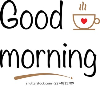 Good Morning png lettering text,  hand drawn lettering phrase. Vector modern line calligraphy. 