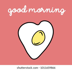 good morning postcard with scrambler egg heart shape on peach color background