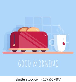 Good Morning Poster Toaster Toast Bread Stock Vector (Royalty Free ...