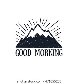 GOOD MORNING quote in hand drawn style, retro looking black and white poster Hand drawn typography poster, greeting card or print invitation design template