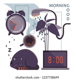Good morning. Morning routine. Postcard. Infographics
