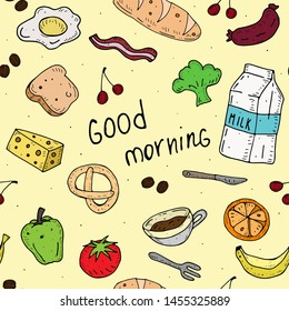 good morning. seamless pattern with food for breakfast.

