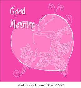 Good morning sketch with cup of coffee and floral
