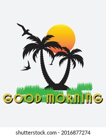 Good Morning, and summer isolated sticker, words design template, vector illustration
