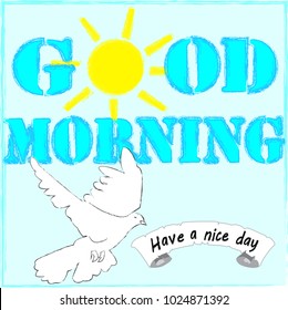 Good Morning . Morning sun with flying pigeon . Dove . Nature .
