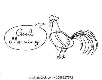 Good Morning text with line art Rooster -  funny inspirational lettering design for posters, flyers, t-shirts, cards, invitations, stickers, logos. Hand painted brush pen.