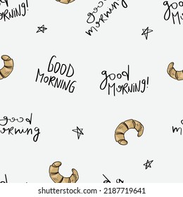 Good morning text sleep and pajama concept. Seamless pattern repeating texture background design for fashion graphics, textile prints, fabrics.