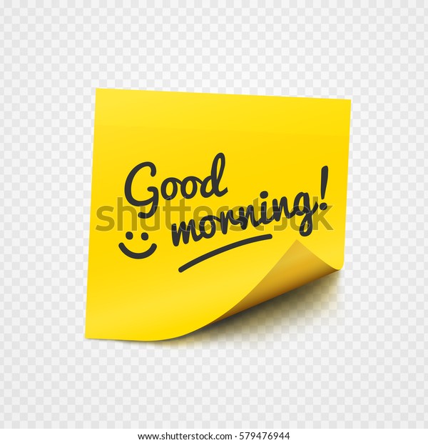 早上好文字和微笑标志上的黄色贴纸透明背景 矢量插图 库存矢量图 免版税