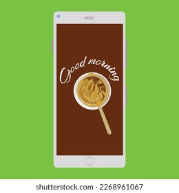 Good morning. Top view coffee cup. Vector illustration.
