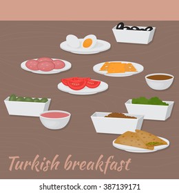 Good morning with Turkish breakfast  Middle East Food. Traditional food  of Turkish cuisine vector