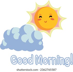 
Good Morning Vector Cartoon Electronic Greeting Card Design. Positive and optimistic template with a happy sun and cloud
