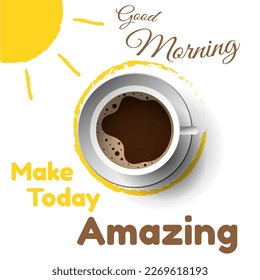 good morning vector design with sun and coffee cup
