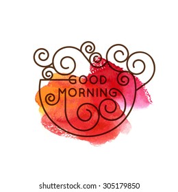  Good morning - vector geometric inscription  in trendy mono line style - art deco.