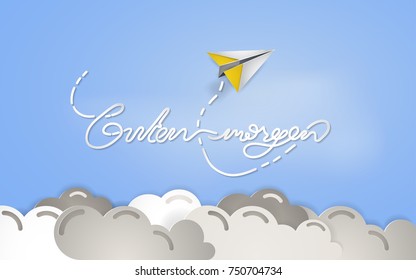 Good Morning vector illustration using paper cut style can be use as  greeting card template and background