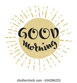 Good morning. Vector lettering. Smiling sun. Eps8 RGB Global color