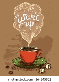 Good morning, wake up coffee cup vector illustration